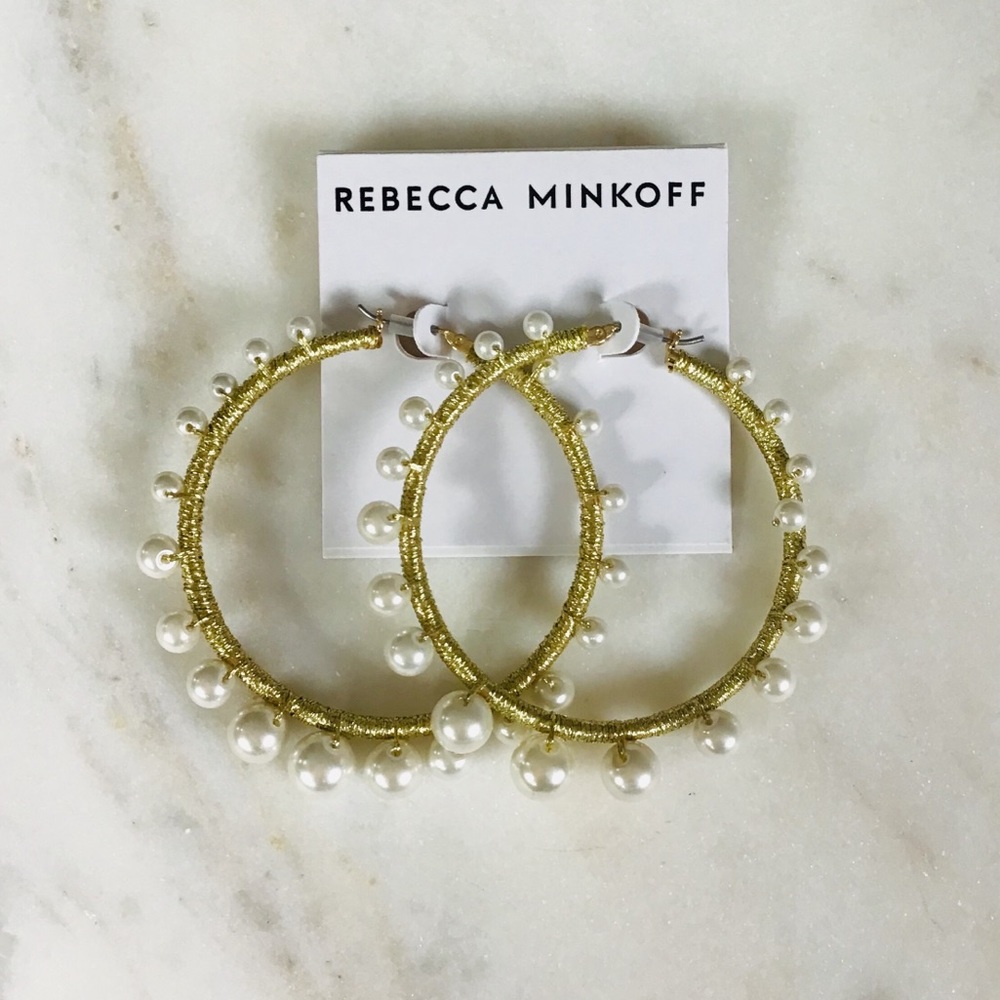 REBECCA MINKOFF Gold Pearl Hoop Earrings